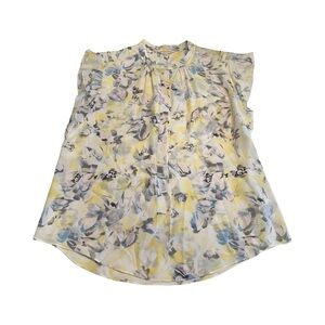 Rebecca Taylor Sleeveless Ruffle 100% Silk Blouse Size‎ 10 Yellow Blue Pink